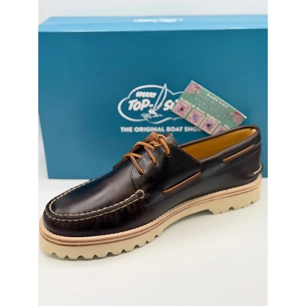 Sperry A/O 3-Eye Lug‎ Brown Leather Boat Shoe Men's NIB